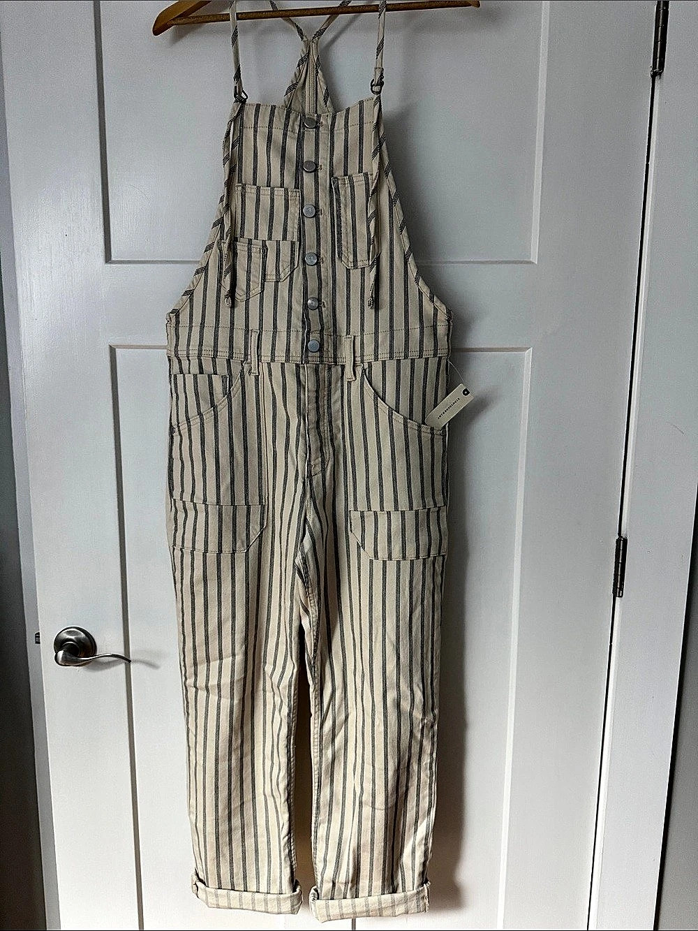 Anthropologie Pilcro Striped Jumpsuit in Cream & Blue Waist 29 NWT